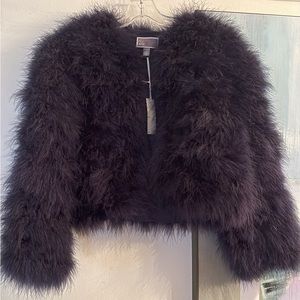 Chelsea28 Navy Sapphire feather crop jacket